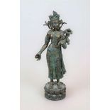 Padmapani Buddha, Tibet, Kunstguss, 20. Jh.. H. 30,5 cm. An der Krone beschädigt.