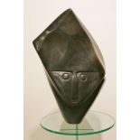 Shona-Skulptur, Simbabwe, 20. Jh., stark reduzierte, abstrakte Darstellung eines Gesichtes,