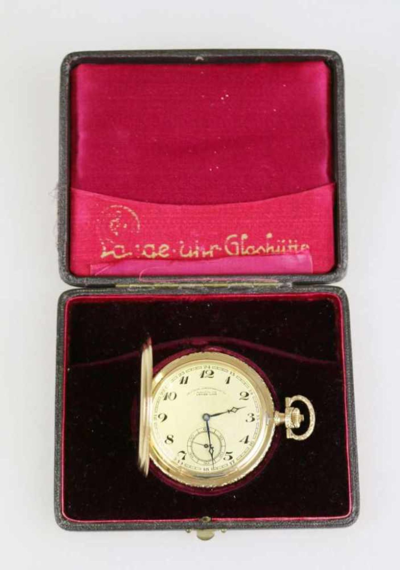 A. Lange & Söhne Savonette OLIW in 585er Gelbgold um 1920, Gehäuse und Staubdeckel nummeriert 54722,