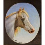 Emil Ferdinand Heinrich VOLKERS (1831-1905), ovales Miniaturporträt eines Pferdekopfes, unten mittig