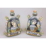 Paar Fayence Henkelflaschen, Italien, am Stand gemarkt: SACA CASTELLI, handbemalt, 20. Jh., H. 27