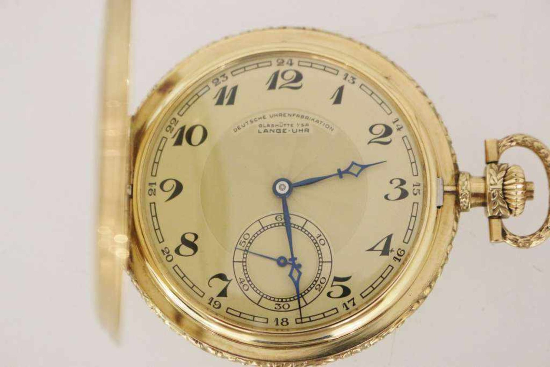 A. Lange & Söhne Savonette OLIW in 585er Gelbgold um 1920, Gehäuse und Staubdeckel nummeriert 54722, - Bild 5 aus 10