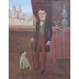 HORACIO RENTERÍA ROCHA (1912-1972), Portrait eines Jungen mit Hund, Öl auf Leinwand, unten rechts