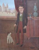 HORACIO RENTERÍA ROCHA (1912-1972), Portrait eines Jungen mit Hund, Öl auf Leinwand, unten rechts