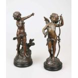 Nach Auguste MOREAU (1834-1917), zwei Figuren, "Knabe mit Vogel" und "Cupid mit Bogen", Bronze-