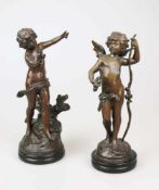 Nach Auguste MOREAU (1834-1917), zwei Figuren, "Knabe mit Vogel" und "Cupid mit Bogen", Bronze-