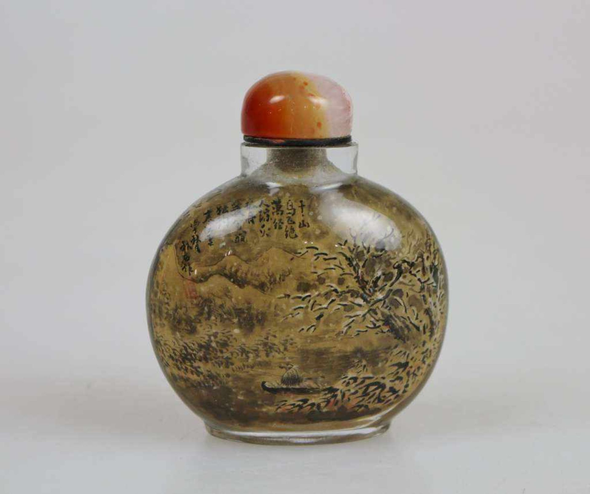 China, Snuff Bottle, Glas mit Innenmalerei, zweiseitig mit umfangreichem Text, wohl auch mit