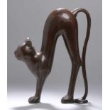 Bronze-Tierplastik, "Katze", anonymer Bildhauer 2. Hälfte 20. Jh., leicht abstrakte Ausformung,