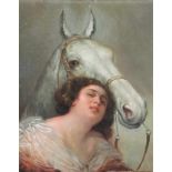 Anonymer Maler, 19./20. Jh. "Junge Dame mit Pferd", Öl/Lw., 60 x 50 cm