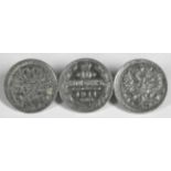 Münzspange, Russland, um 1911, Silber, gefertigt aus 3 Münzen, D ca. 18 mm