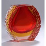 Glas-Ziervase "Sommerso", Murano Vetreria G. Campanella & C., 80er Jahre, parallelogrammförmiger