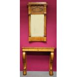 Biedermeier-Wandkonsole mit Spiegel, süddt., um 1820, Kirschbaumholz furniert und massiv,