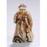 Elfenbein-Netsuke, "Dame", Japan, Meiji-Periode, vollplastische, stehende Darstellung einer Dame,