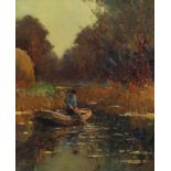 Markestein, W., Maler 1. Hälfte 20. Jh. "Angler auf dem Teich", sign., Öl/Lw., 50 x 40 cm