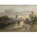 Rambert, René, französischer Maler 1901 - 1991. "Kleiner Hafen mit Blick auf die Stadt", sign., Öl/