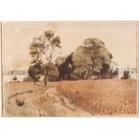 Monogrammierender Maler C. M. B., 19./20. Jh. "Landschaft", Mischtechnik auf Pergament, 24,5 x 35,