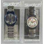 Zwei Swatch-Uhren, "Pleasure Dom" Mod.-Nr. scm 107 und "Moon Date", Mod.-Nr. scn 402, neu, in der