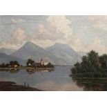 Neumüller, Bodo, dt. Maler geb. 1939. "Chiemsee mit Blick auf die Fraueninsel", sign., Öl/Hartfaser,