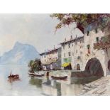 Unleserlich signierender Maler, Mitte 20. Jh. "Gandria, molte Salvatore (Tessin)", Öl/Lw., 60 x 80