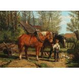 Leemputten, Frans von, Werchter 1850 - 1914 Antwerpen. "Bauernknabe mit Arbeitspferden", sign., dat.