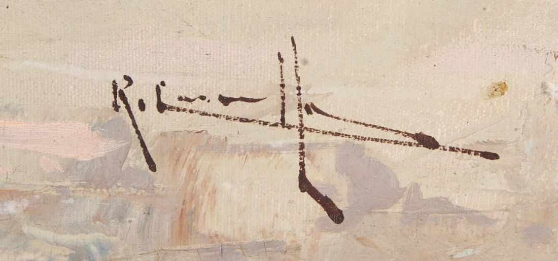 Unleserlich signierender Maler, Mitte 20. Jh. "Angler an der Küste", Öl/Lw., 57,5 x 87 cm - Image 2 of 3