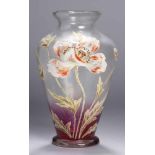 Glas-Ziervase, wohl Fritz Heckert, Petersdorf, um 1900, ausgestellter Rundstand, sich zur gerundeten