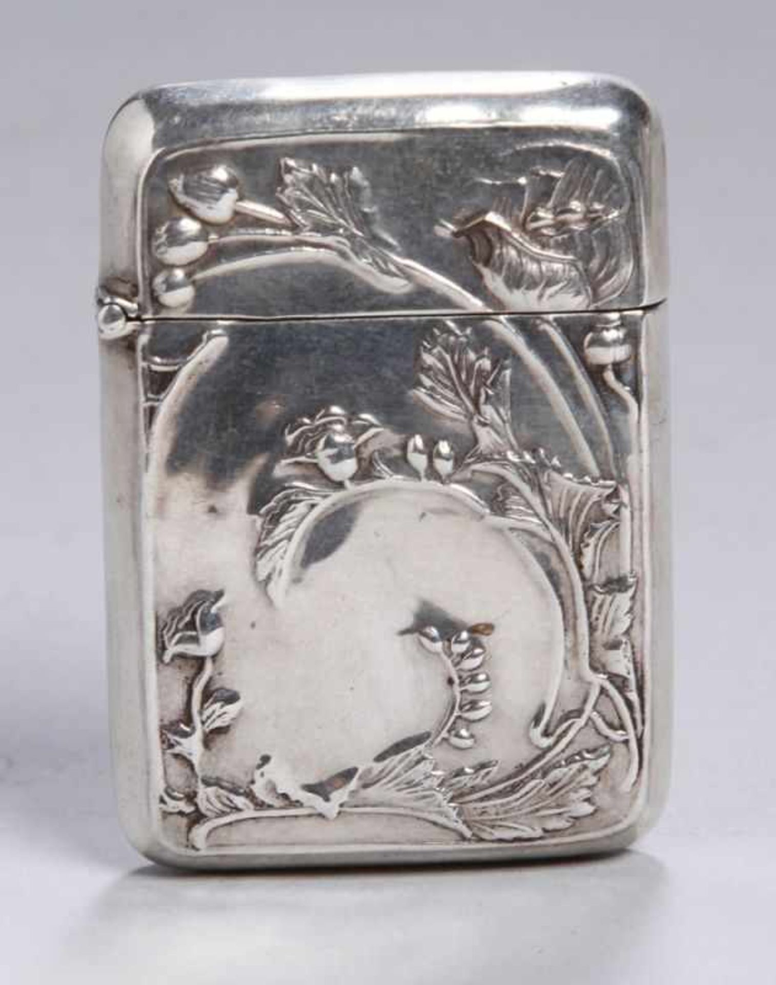 Streichholz-Etui, Frankreich, um 1900, Silber, rechteckige Form, scharnierter Deckel, Wandung mit