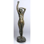 Bronze-Plastik, "Stehender, weiblicher Akt", Phillip, Bildhauer um 1910, vollplastische, stehende