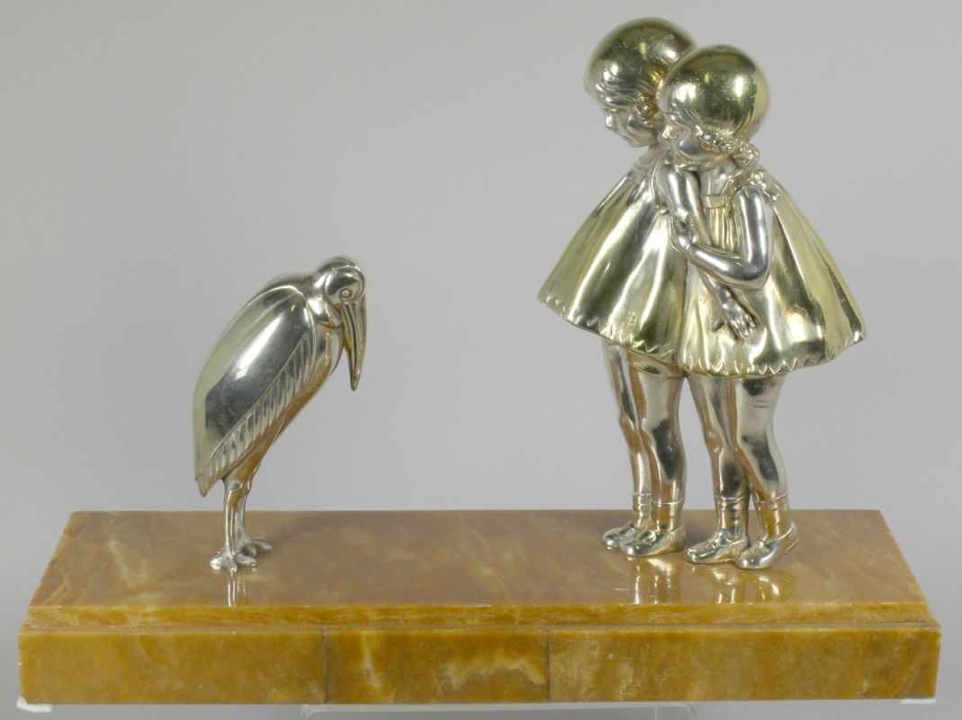 Weißbronze-Plastik, "Kinderpaar mit Marabu", Chiparus, Demetre H., Doroboi 1886 - 1947 Paris, - Image 2 of 3