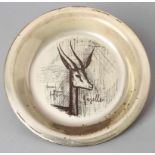 Teller, "Gazelle", Sterling Silber, Bernard Buffet, 1973, rund, D 20,5 cm, ca. 200 gr., Patina an