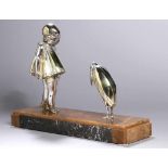 Weißbronze-Plastik, "Kinderpaar mit Marabu", Chiparus, Demetre H., Doroboi 1886 - 1947 Paris,