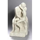 Stucco-Plastik, "Der Kuss", Austin Sculptures, 1999, nach Auguste Rodin, auf Sockel