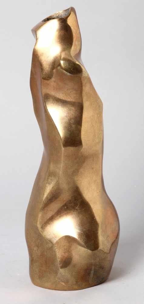 Bronze-Skulpturenvase, sign. Jaubert, wohl französischer Bildhauer 2. Hälfte 20. Jh., abstrakte