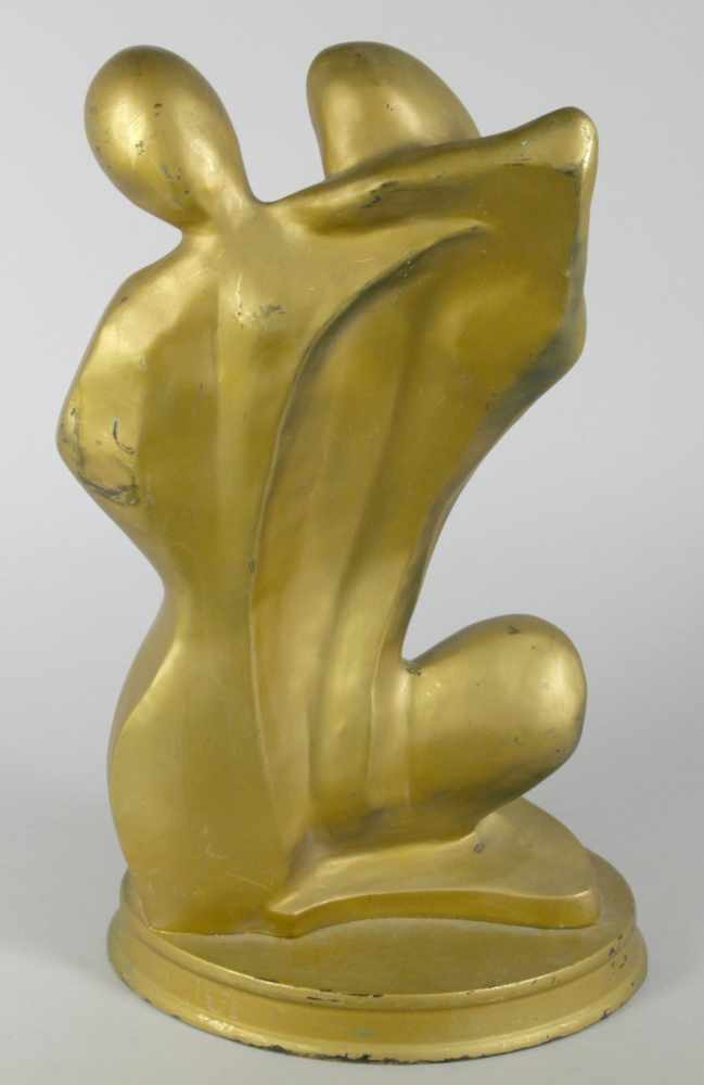 Holz-Plastik, "Paar", wohl russischer Bildhauer Mitte 20. Jh., abstrakte Darstellung, goldfarben - Image 2 of 3
