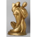Holz-Plastik, "Paar", wohl russischer Bildhauer Mitte 20. Jh., abstrakte Darstellung, goldfarben