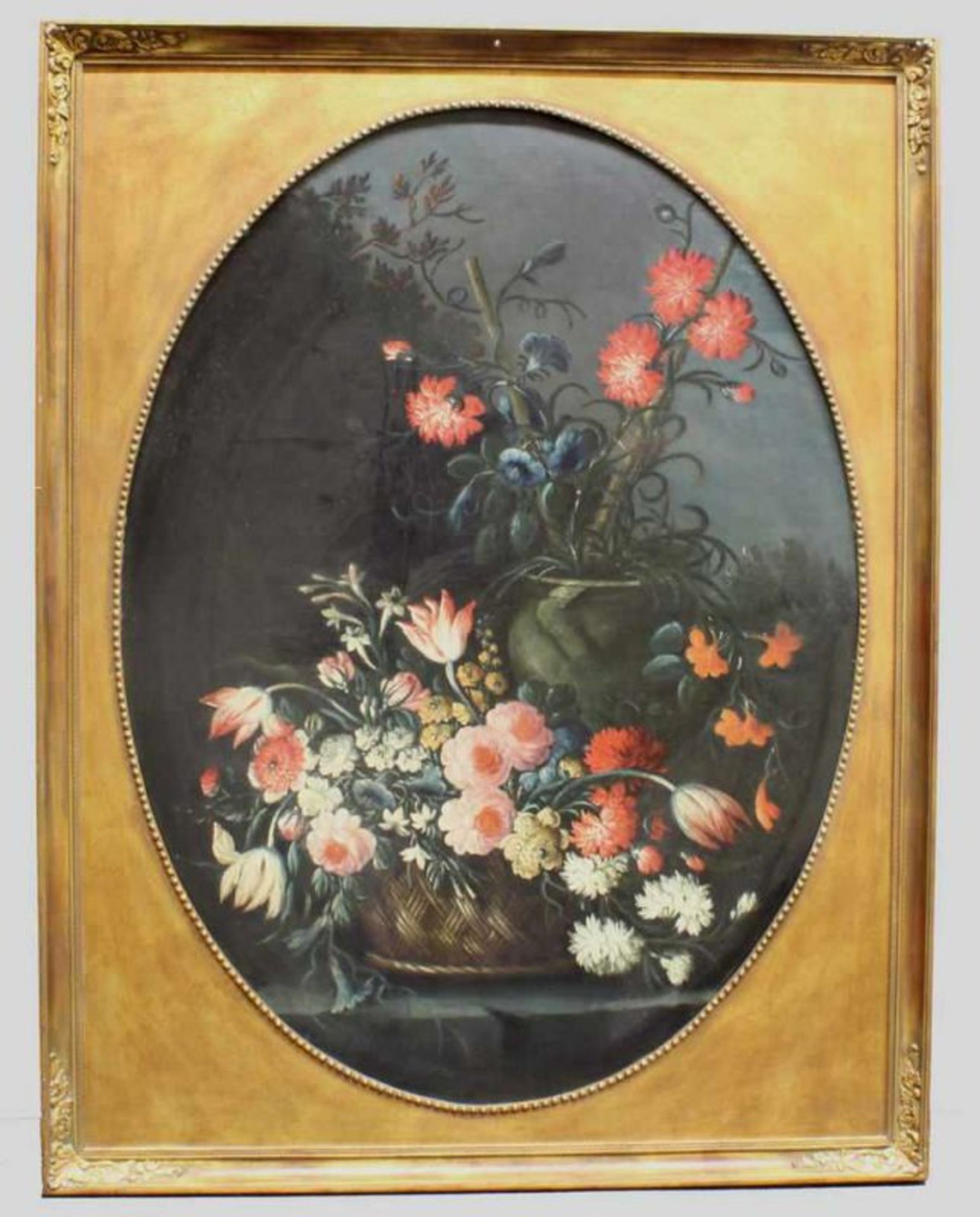 Dekorationsmaler (19. Jh.), Pendants, "Stillleben mit Blumenarrangements", Öl auf Leinwand, - Image 2 of 5