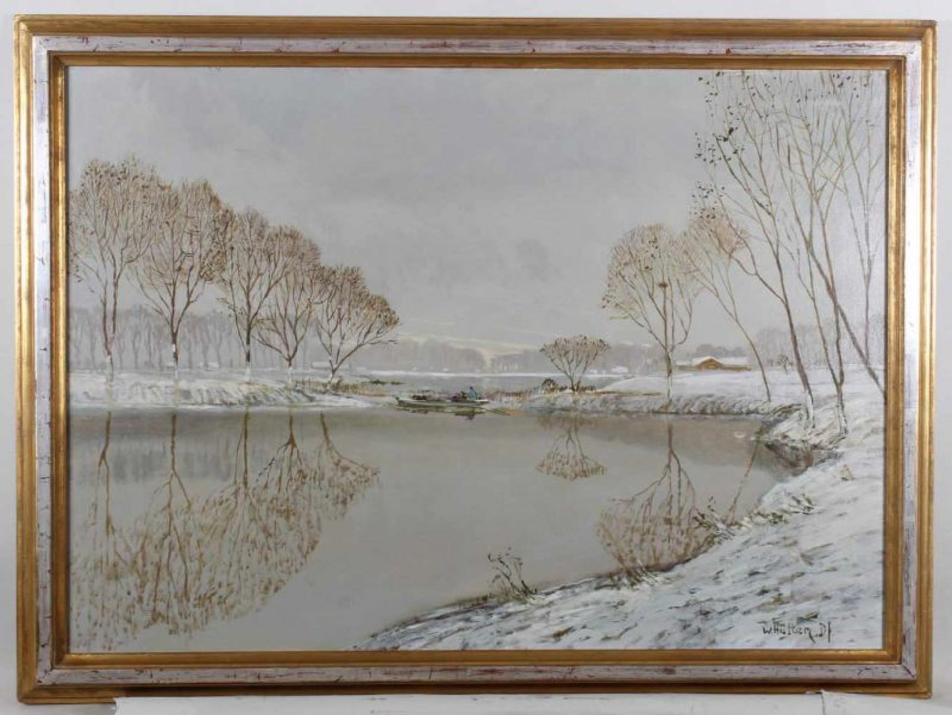 Hütten, Wolfgang (geb. 1922 Elberfeld, Landschaftsmaler), "Winter am Niederrhein", Öl auf - Image 2 of 4