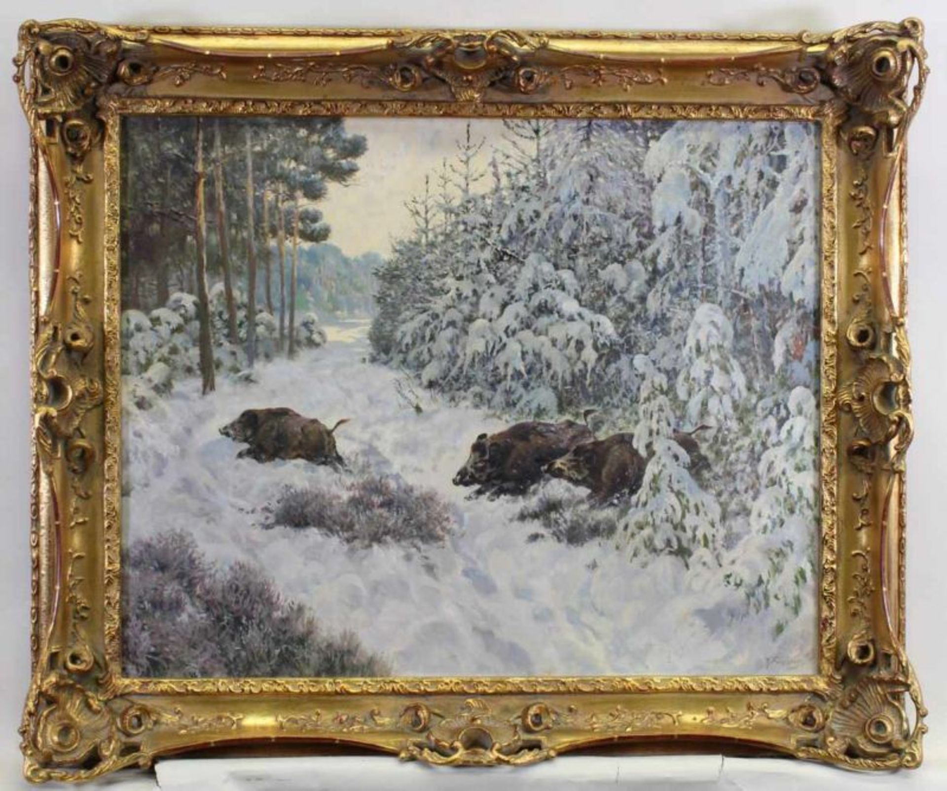 Feussner, Reinhold (1886 Königsberg - 1971 Bad Harzburg, Jagdmaler), "Wildschweine im Schnee", Öl - Image 2 of 4