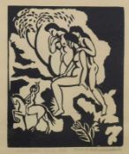 Macke, August (1887 Meschede - 1914 Perthes-les-Hurlus), Linolschnitt, "Begrüßung", bezeichnet No. 8