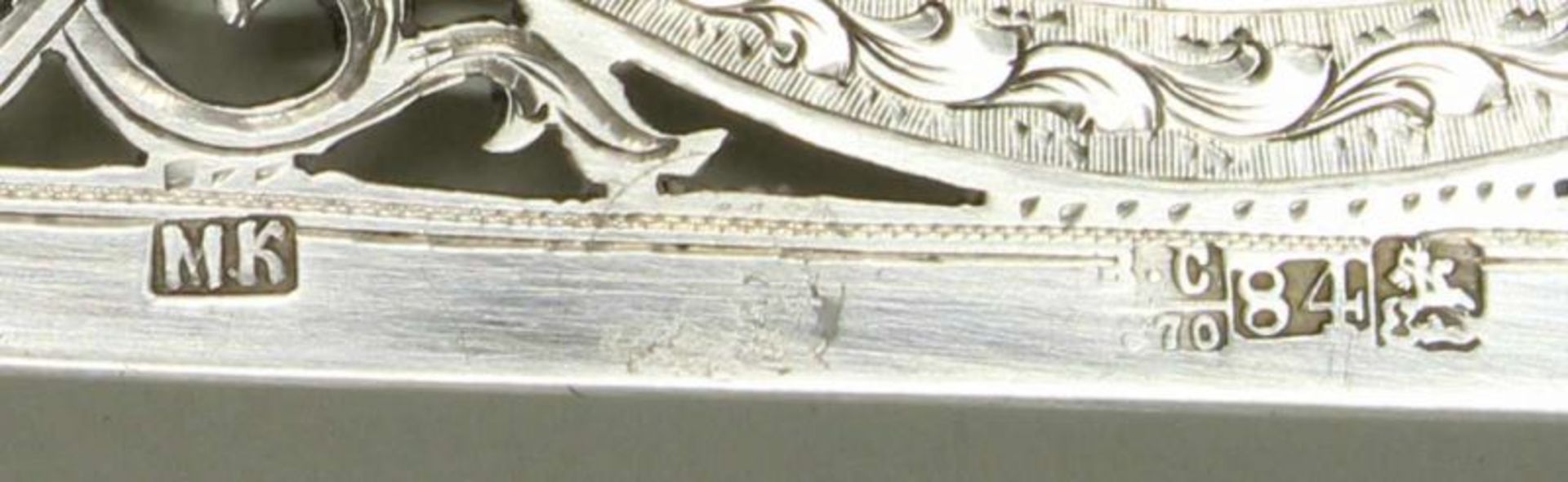 Fischheber, Silber 84er, Moskau, 1870, Stadtmarke, Beschaumarke, Meistermarke M.K, Laffe à jour - Bild 2 aus 3