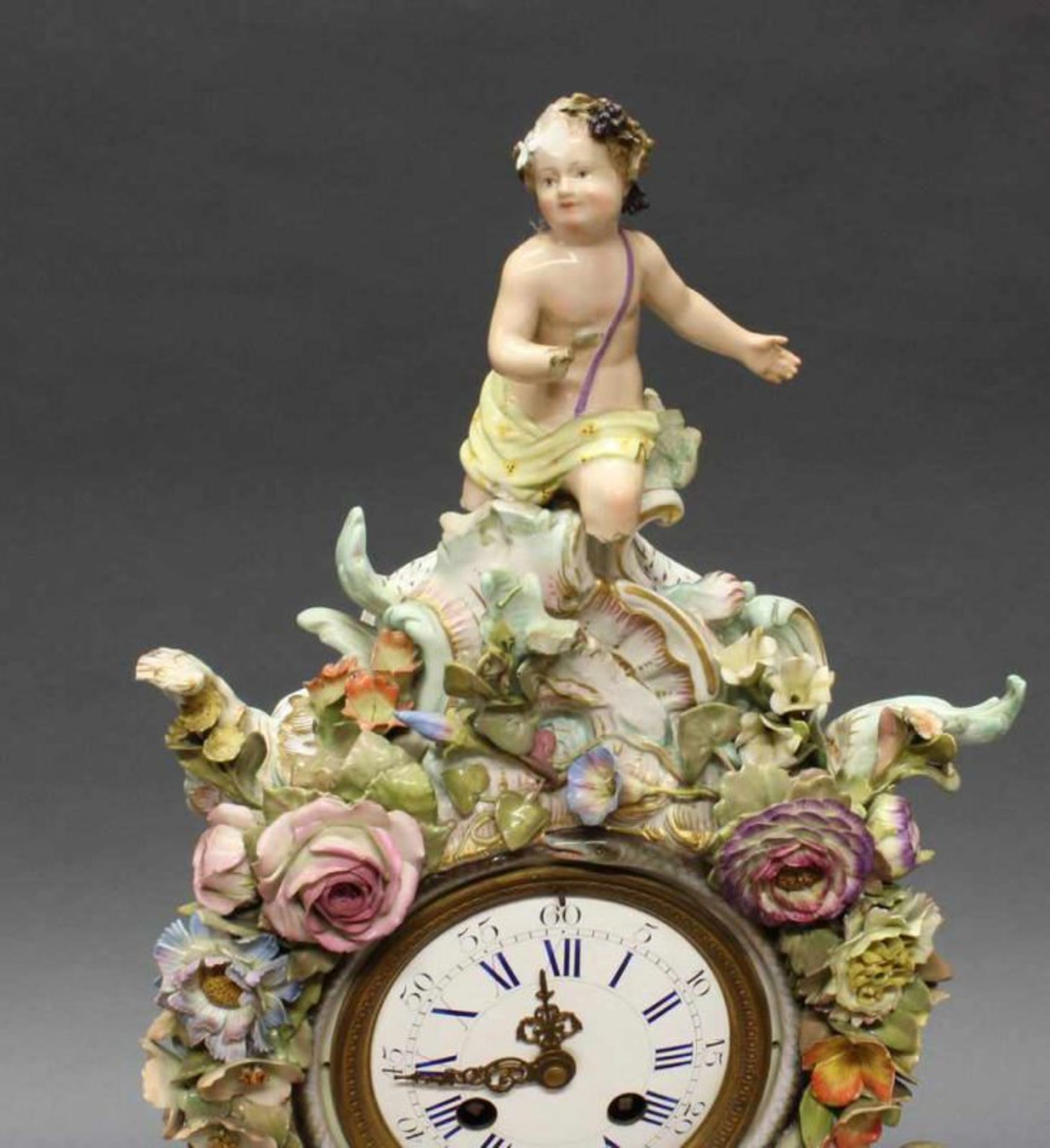 Prunkpendule auf Sockel, "Die vier Jahreszeiten", Meissen, Schwertermarke, 1850-1924, 1. Wahl, je - Image 3 of 5