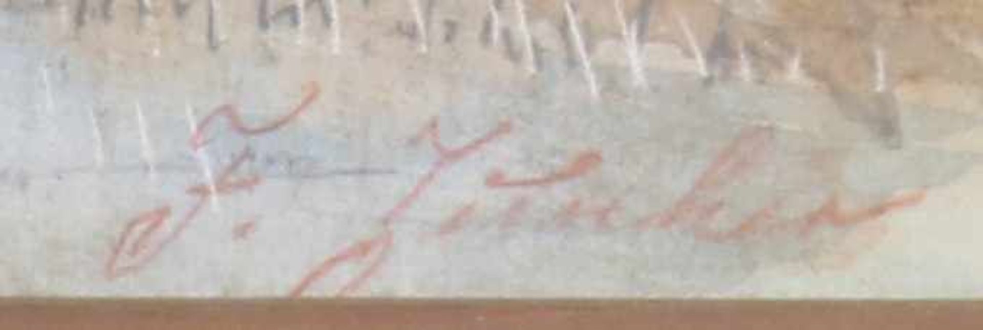 Junker, Friedrich (19./20. Jh.), Mischtechnik, "Kühe vor dem Hof", signiert unten rechts F.( - Bild 3 aus 4