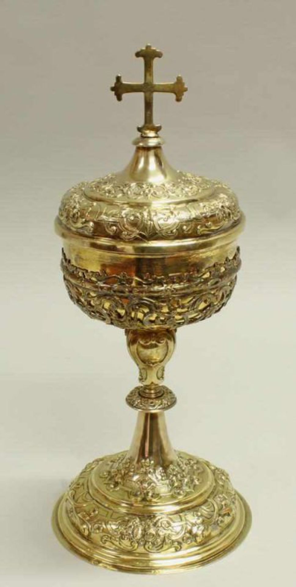 Ziborium, Silber, womöglich Österreich, Punzen, vergoldet, floraler Barockdekor, Kuppa mit