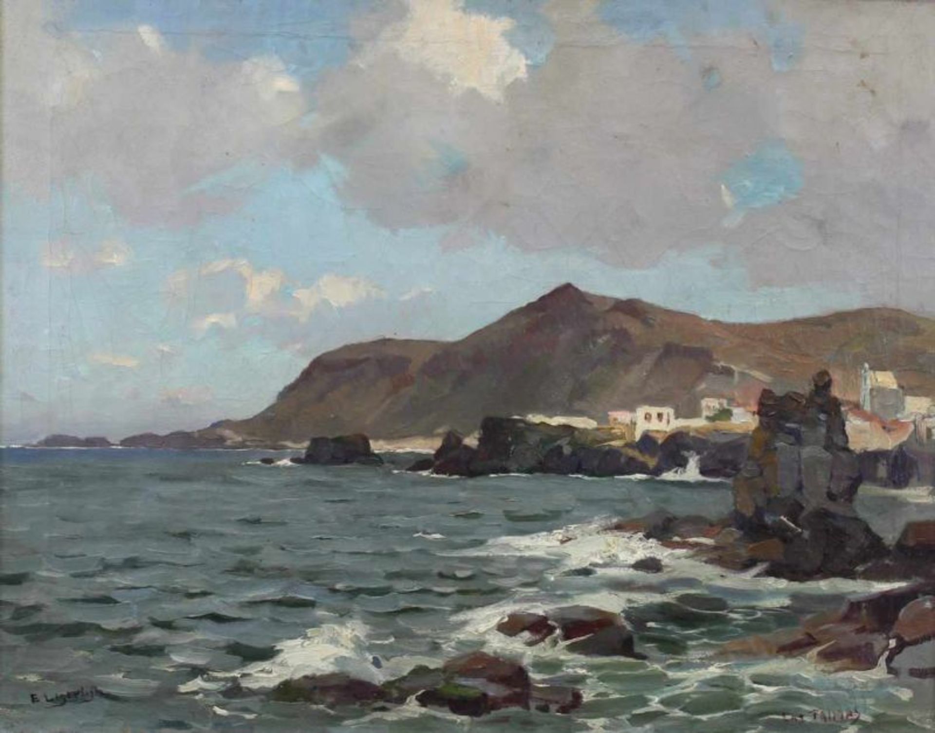 Ligtelyn, Evert Jan (1893 Amsterdam - 1975 Laren, Landschaftsmaler), "Küstenort bei Las Palmas",