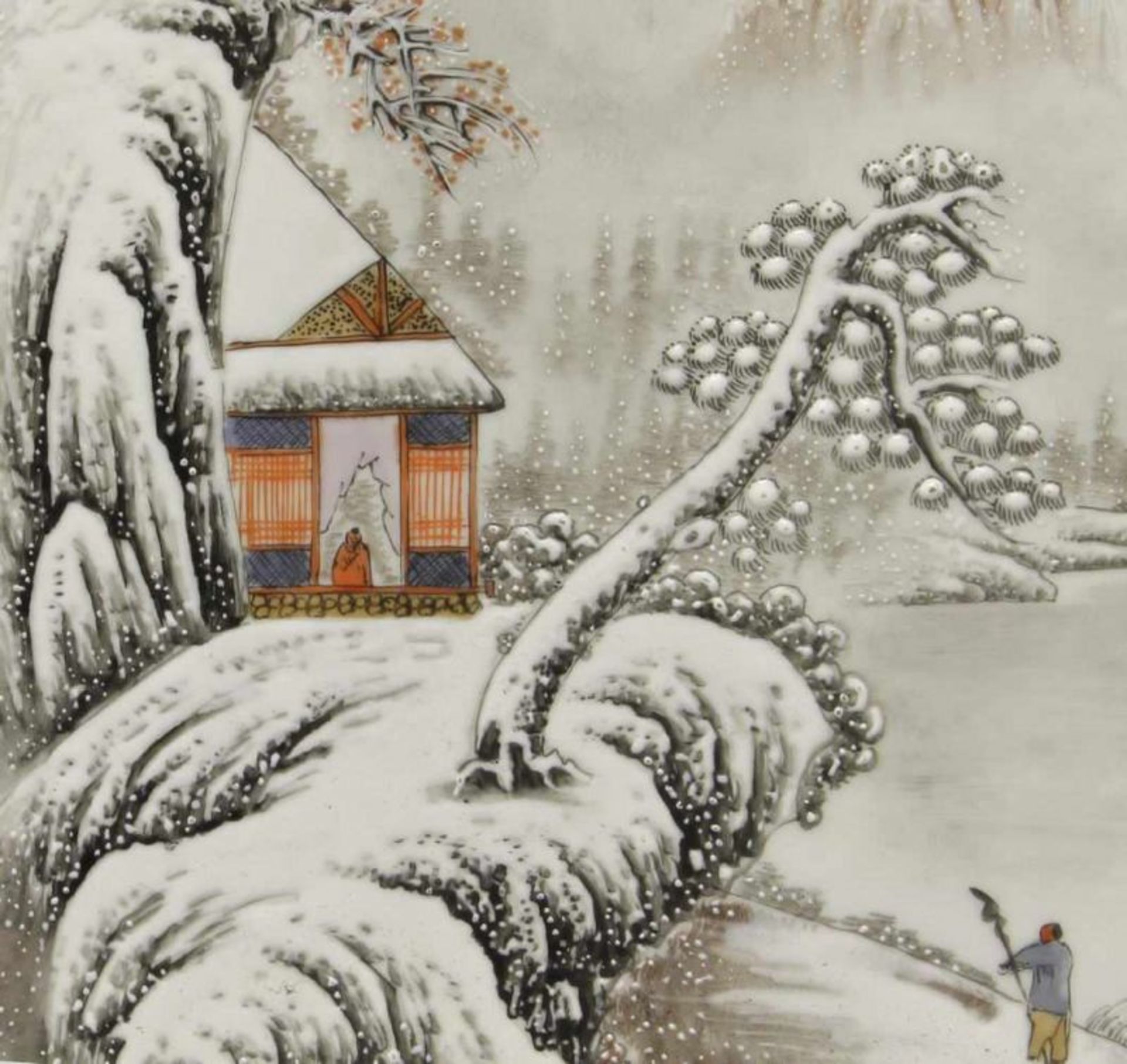 Porzellanbild, "Schneelandschaft", China, 20. Jh., mit chinesischen Schriftzeichen, 54 x 26 cm 20.00 - Image 3 of 3