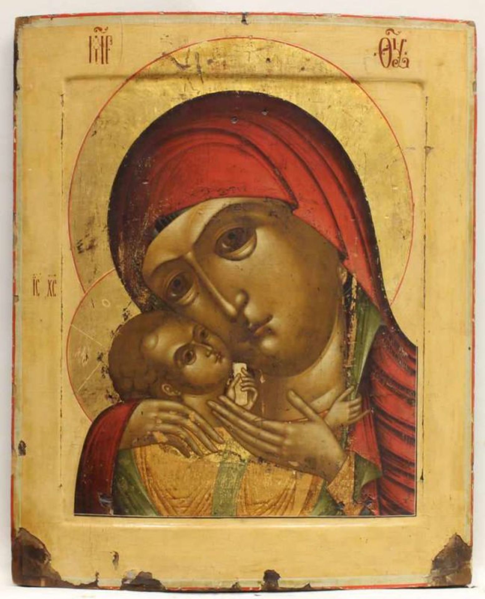 Ikone, Tempera auf Holz, "Gottesmutter von Korsun", Nimben Blattgold, Russland, Anfang 19. Jh., 53 x