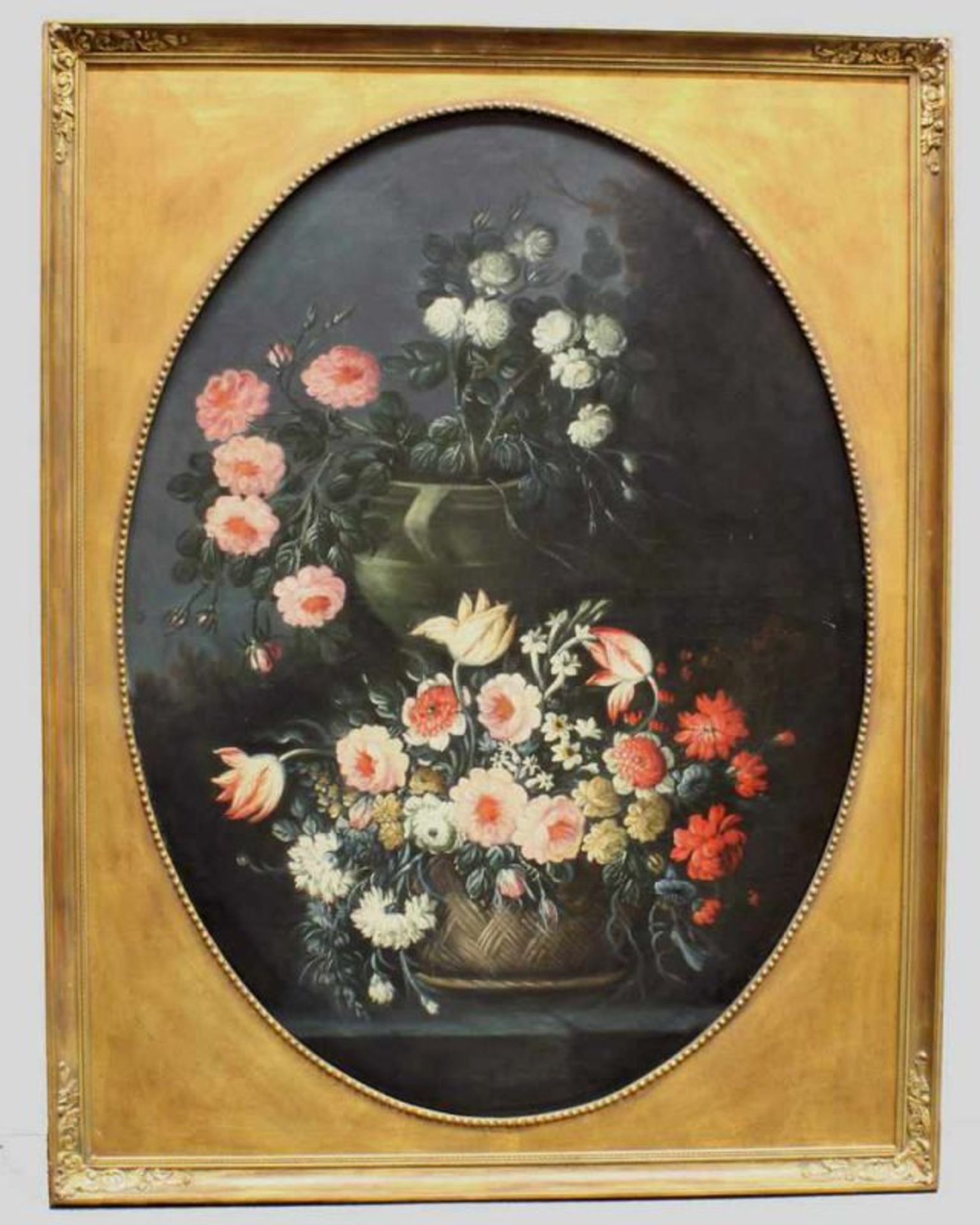 Dekorationsmaler (19. Jh.), Pendants, "Stillleben mit Blumenarrangements", Öl auf Leinwand, - Image 4 of 5