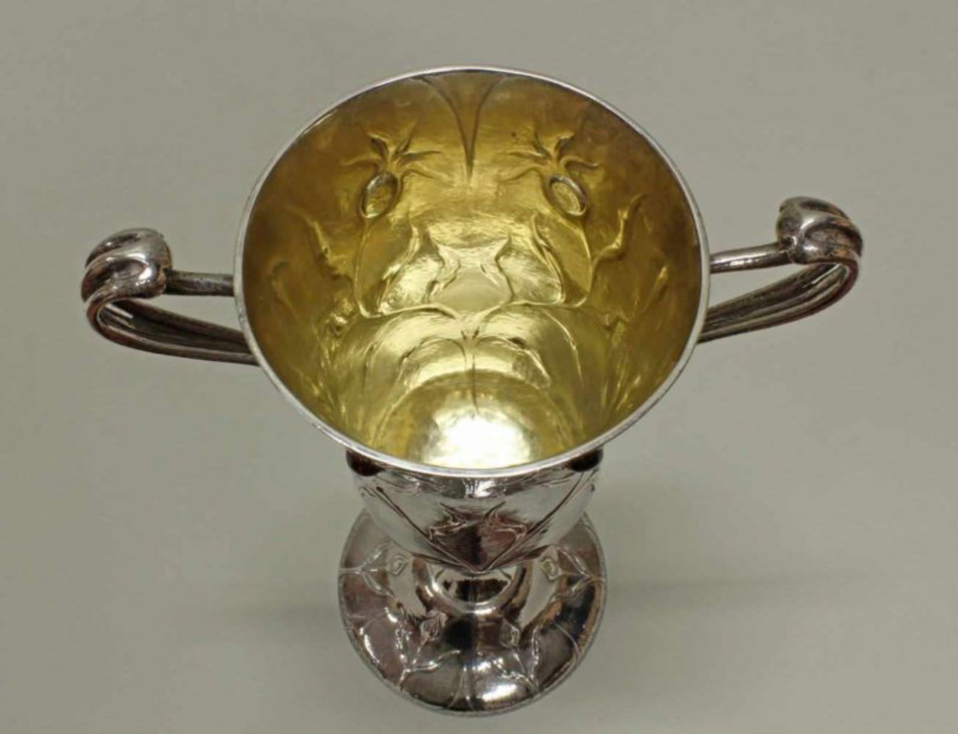 Deckelpokal, Silber 925, London, 1900, Gilbert Marks, Arts & Crafts, floraler Dekor mit vier - Image 2 of 5