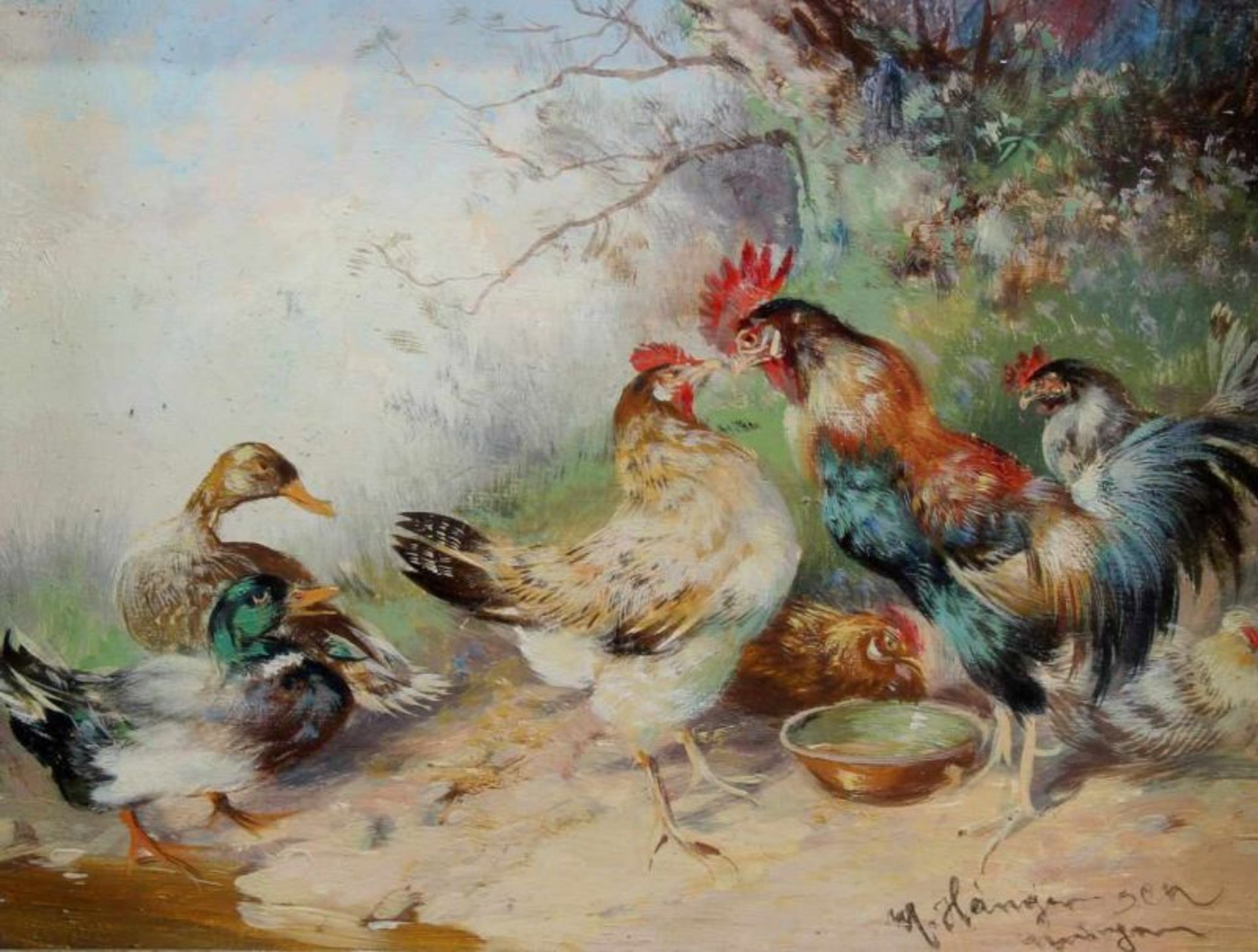 Hänger d.Ä., Max (München 1874 - 1955, Tier- und Landschaftsmaler), "Hühner und Enten in