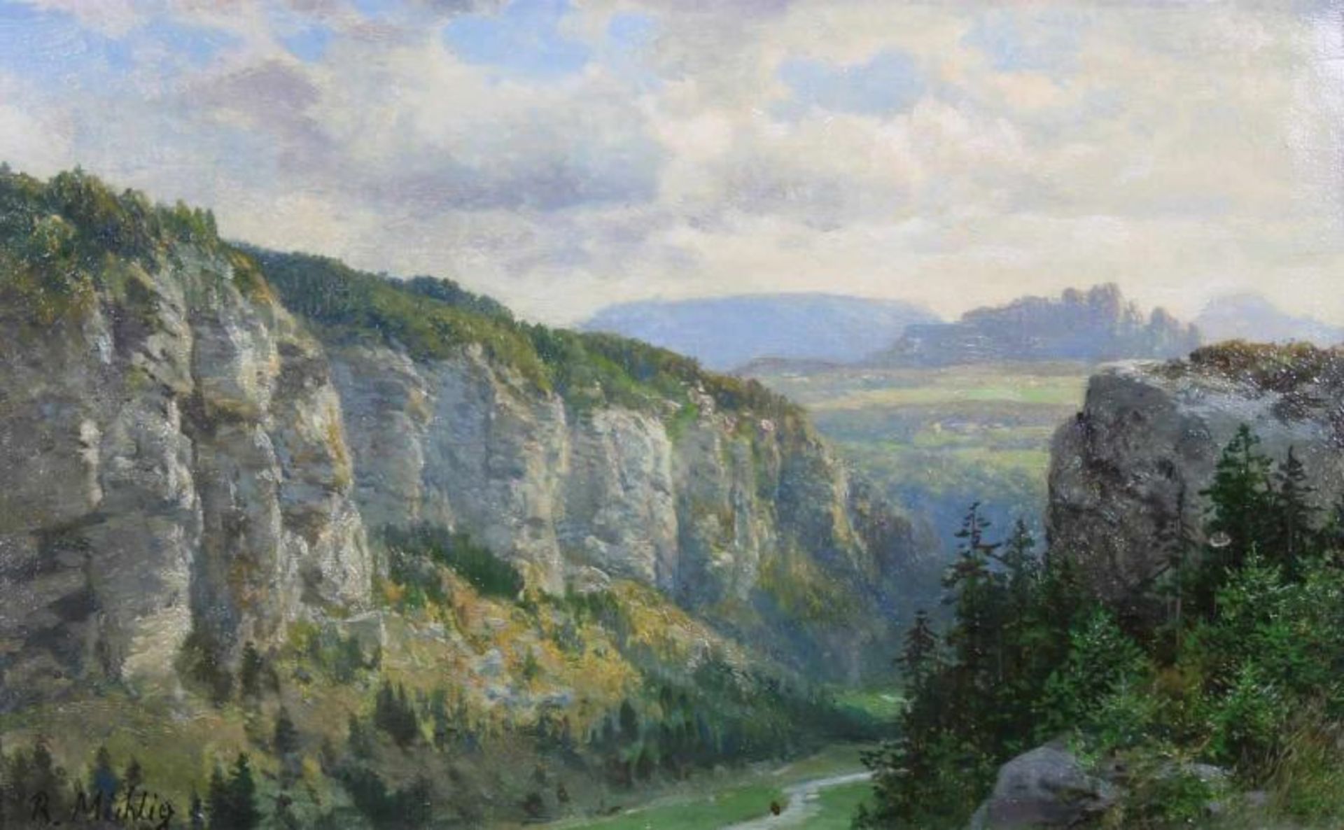 Mühlig, Bernhard (1829 Eibenstock - 1910 Dresden, Landschafts-, Genre- u. Tiermaler, Bruder des Meno